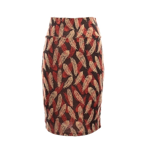 🌺 Lularoe Cassie Feather Fall Print Stretchy Pencil Skirt Size S NWT - Picture 1 of 8